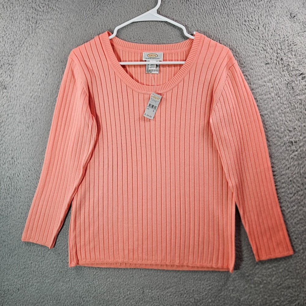 $54 NEW Vtg Talbots Knit Top Women Size X Petite Stretch Long Sleeve Peach Punch